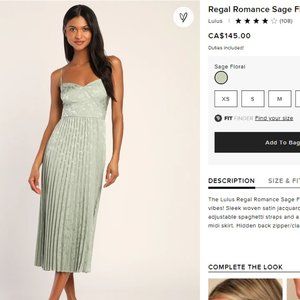 Sage Floral Jacquard Pleated Satin Midi Dress (NWT)